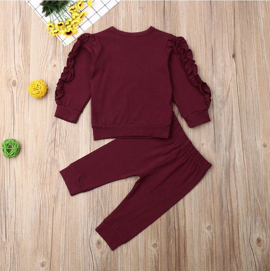 Newborn Baby Boys Girls Ruffles Jumper Solid Long Sleeve Sweatshirt Tops Pants Infant Kids 2Pcs Outfits Clothes Set Fall Clothes - Trendora