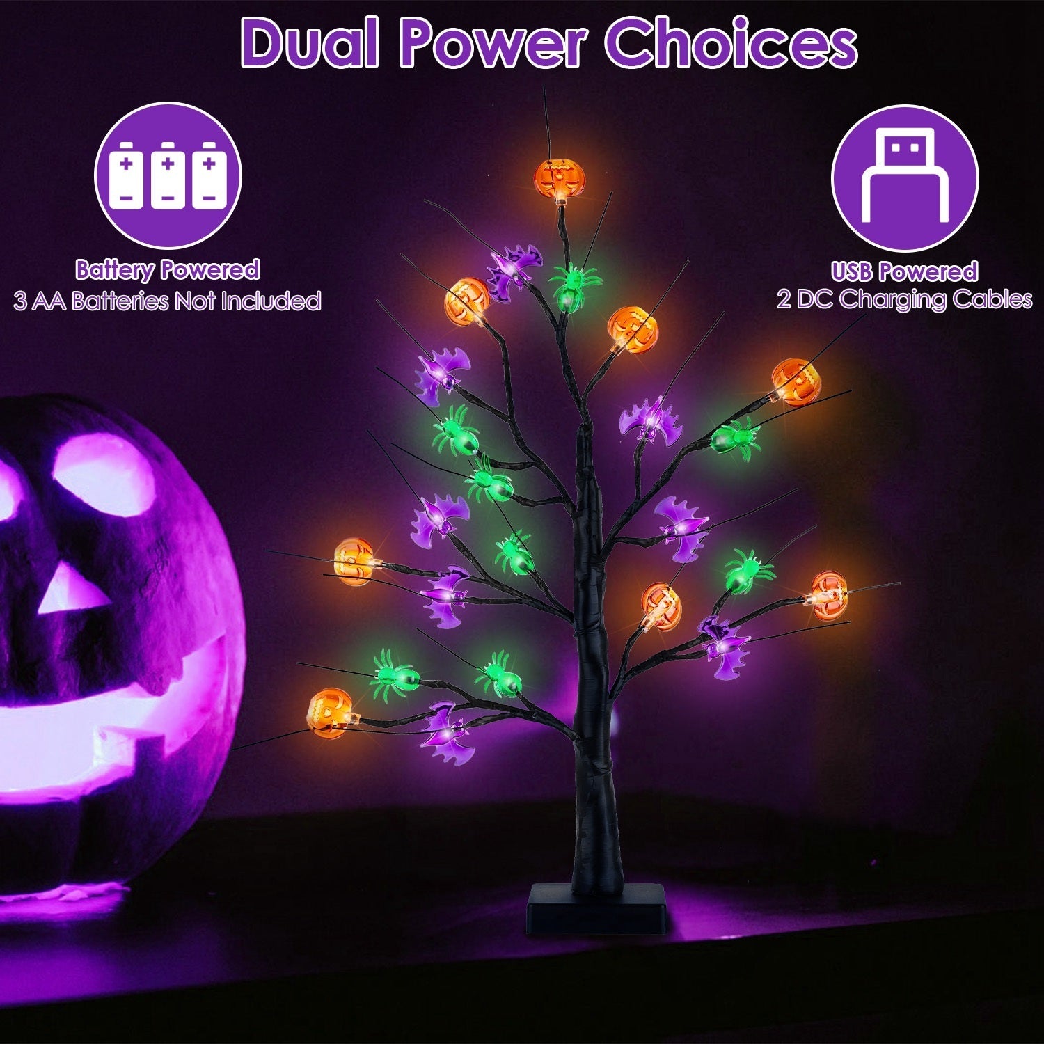 2Pack 1.97FT Lighted Halloween Trees Halloween Indoor Decorations Black Halloween Tree Lights With Timer Adjustable Twigs For Tabletop Party - Trendora