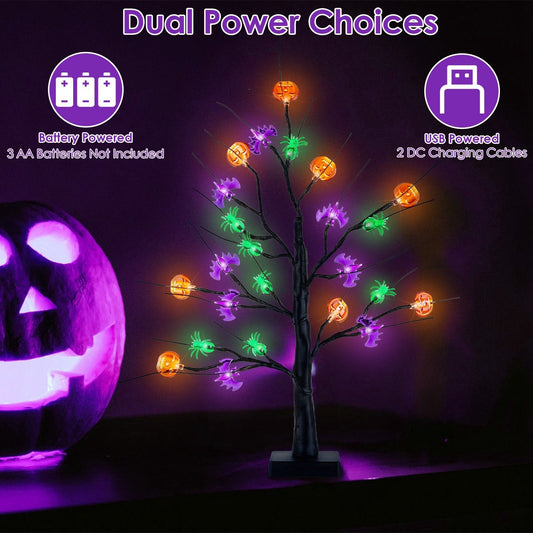 2Pack 1.97FT Lighted Halloween Trees Halloween Indoor Decorations Black Halloween Tree Lights With Timer Adjustable Twigs For Tabletop Party - Trendora