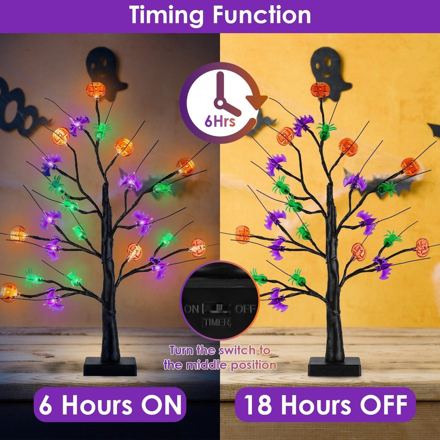 2Pack 1.97FT Lighted Halloween Trees Halloween Indoor Decorations Black Halloween Tree Lights With Timer Adjustable Twigs For Tabletop Party - Trendora