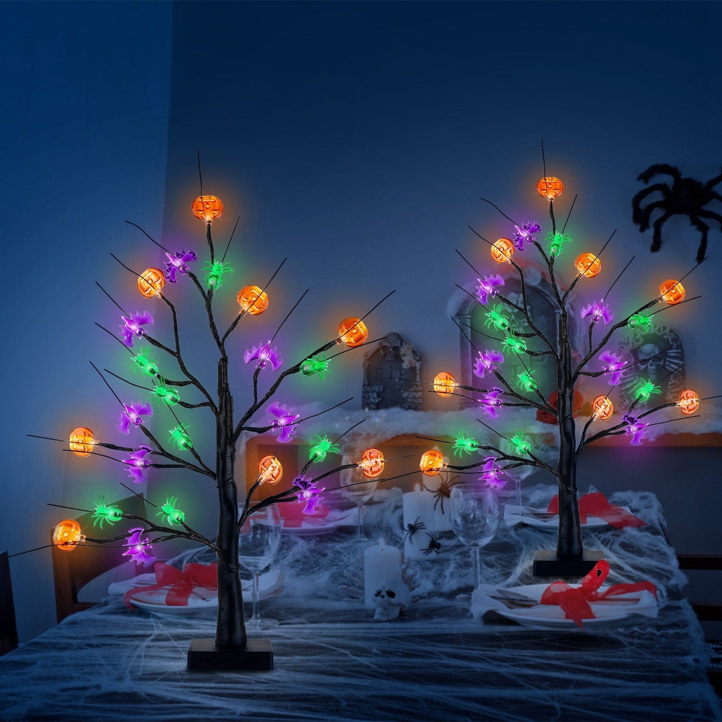 2Pack 1.97FT Lighted Halloween Trees Halloween Indoor Decorations Black Halloween Tree Lights With Timer Adjustable Twigs For Tabletop Party - Trendora
