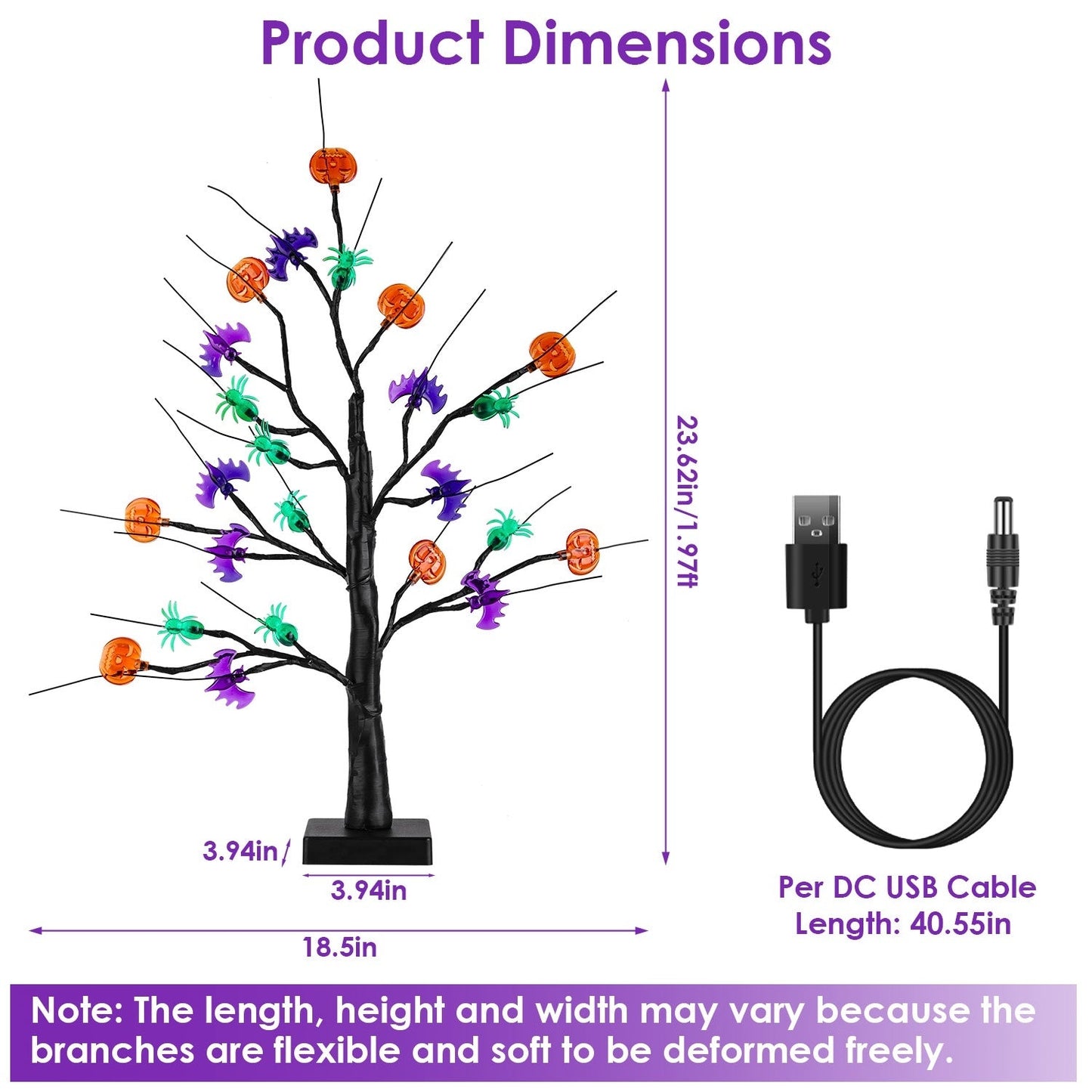 2Pack 1.97FT Lighted Halloween Trees Halloween Indoor Decorations Black Halloween Tree Lights With Timer Adjustable Twigs For Tabletop Party - Trendora