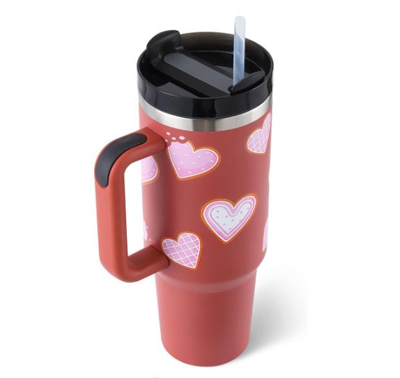 40 Oz Tumbler With Handle Straw Insulated, Stainless Steel Spill Proof Vacuum Coffee Cup Tumbler With Lid Tapered Mug Gifts For Valentine Lover Suitable For Car Gym Office Travel - Trendora
