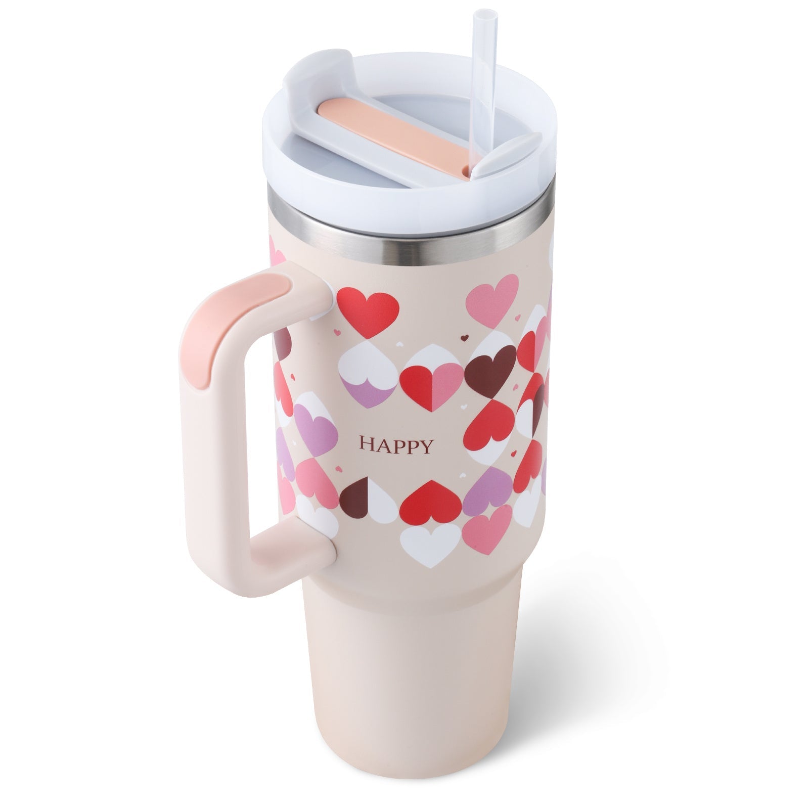 40 Oz Tumbler With Handle Straw Insulated, Stainless Steel Spill Proof Vacuum Coffee Cup Tumbler With Lid Tapered Mug Gifts For Valentine Lover Suitable For Car Gym Office Travel - Trendora