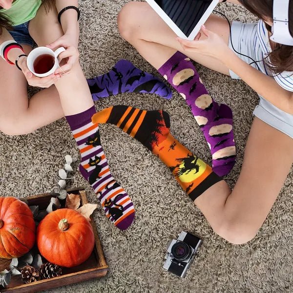 6 Pairs Halloween Christmas Socks For Men Women Girls Funny Pumkin Spider Black Cat Cotton Sock Set - Trendora