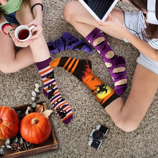 6 Pairs Halloween Christmas Socks For Men Women Girls Funny Pumkin Spider Black Cat Cotton Sock Set - Trendora
