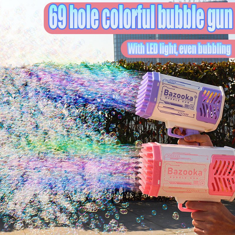 Bubble Gun Rocket 69 Holes Soap Bubbles Machine Gun Shape Automatic Blower With Light Toys For Kids Pomperos - Trendora