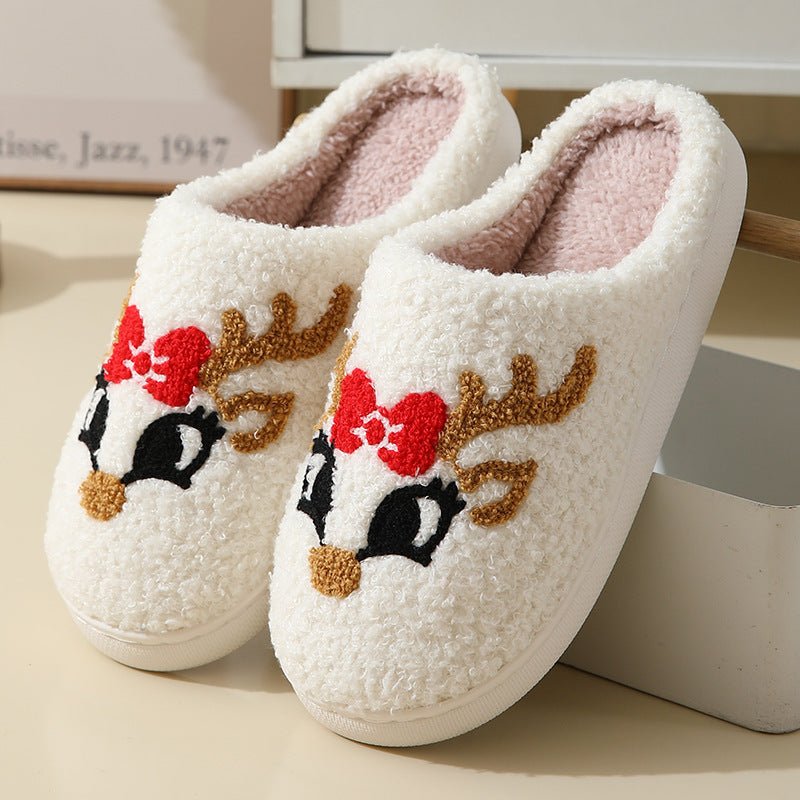 Christmas Home Slippers Cute Cartoon Santa Claus Cotton Slippers For Women And Men Couples Winter Warm Furry Shoes - Trendora