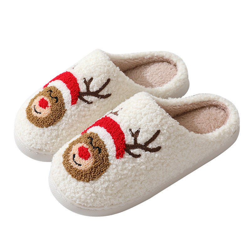 Christmas Home Slippers Cute Cartoon Santa Claus Cotton Slippers For Women And Men Couples Winter Warm Furry Shoes - Trendora