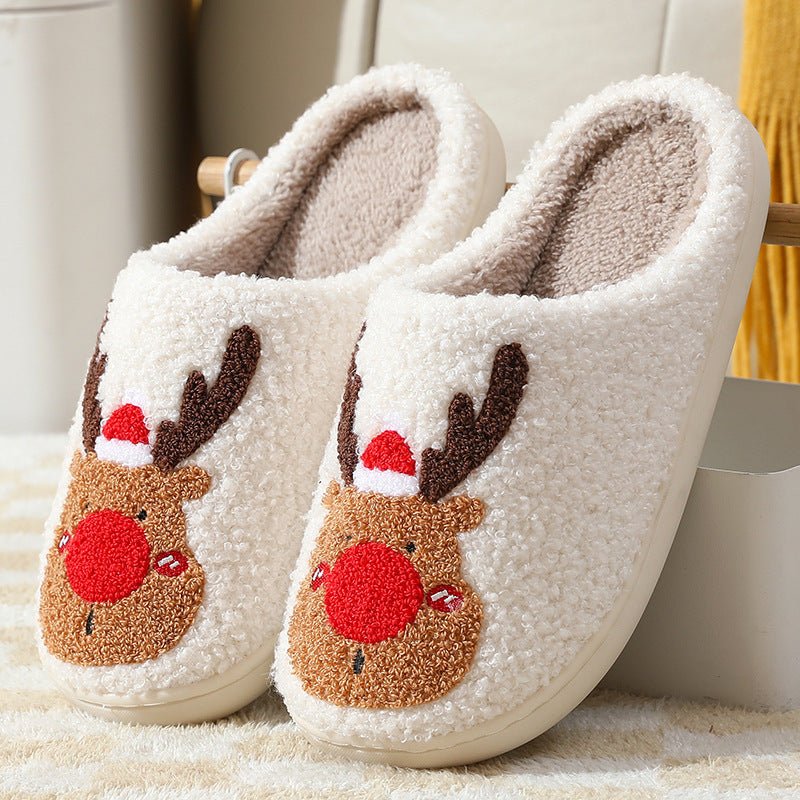 Christmas Shoes Winter Home Slippers Elk Soft Cozy Bedroom Slipper Slip On House Shoes - Trendora