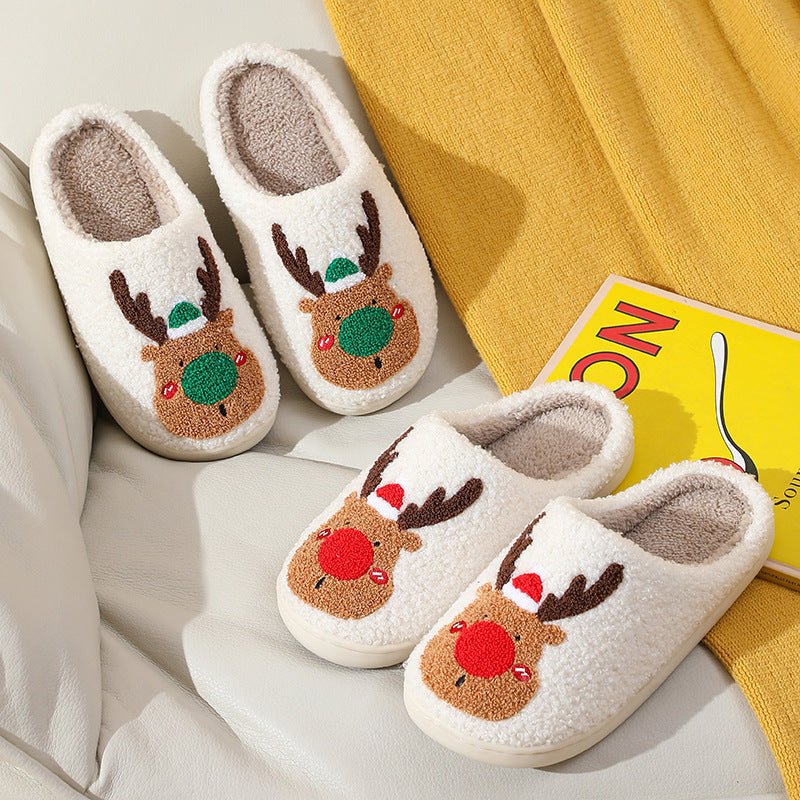 Christmas Shoes Winter Home Slippers Elk Soft Cozy Bedroom Slipper Slip On House Shoes - Trendora