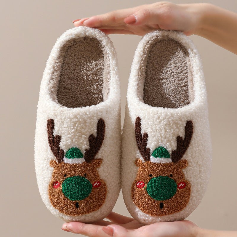 Christmas Shoes Winter Home Slippers Elk Soft Cozy Bedroom Slipper Slip On House Shoes - Trendora