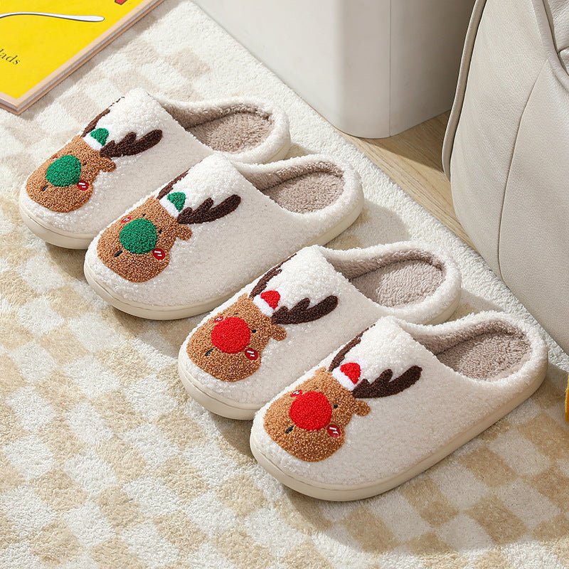 Christmas Shoes Winter Home Slippers Elk Soft Cozy Bedroom Slipper Slip On House Shoes - Trendora