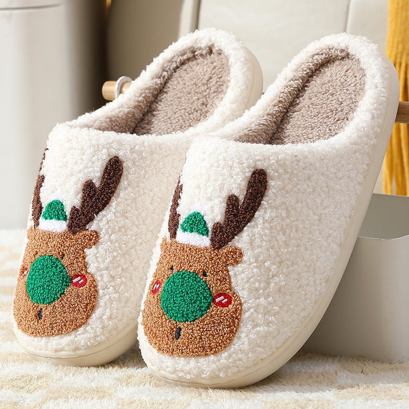 Christmas Shoes Winter Home Slippers Elk Soft Cozy Bedroom Slipper Slip On House Shoes - Trendora