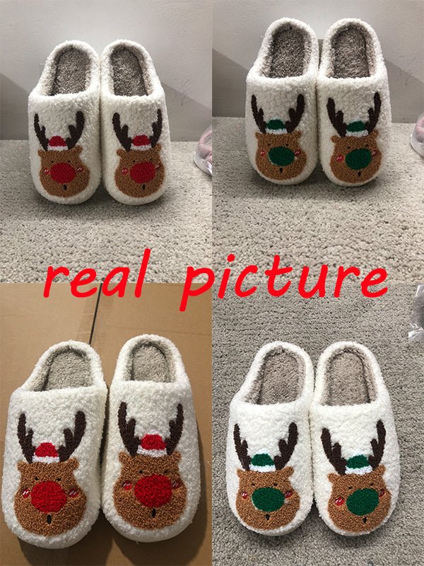 Christmas Shoes Winter Home Slippers Elk Soft Cozy Bedroom Slipper Slip On House Shoes - Trendora