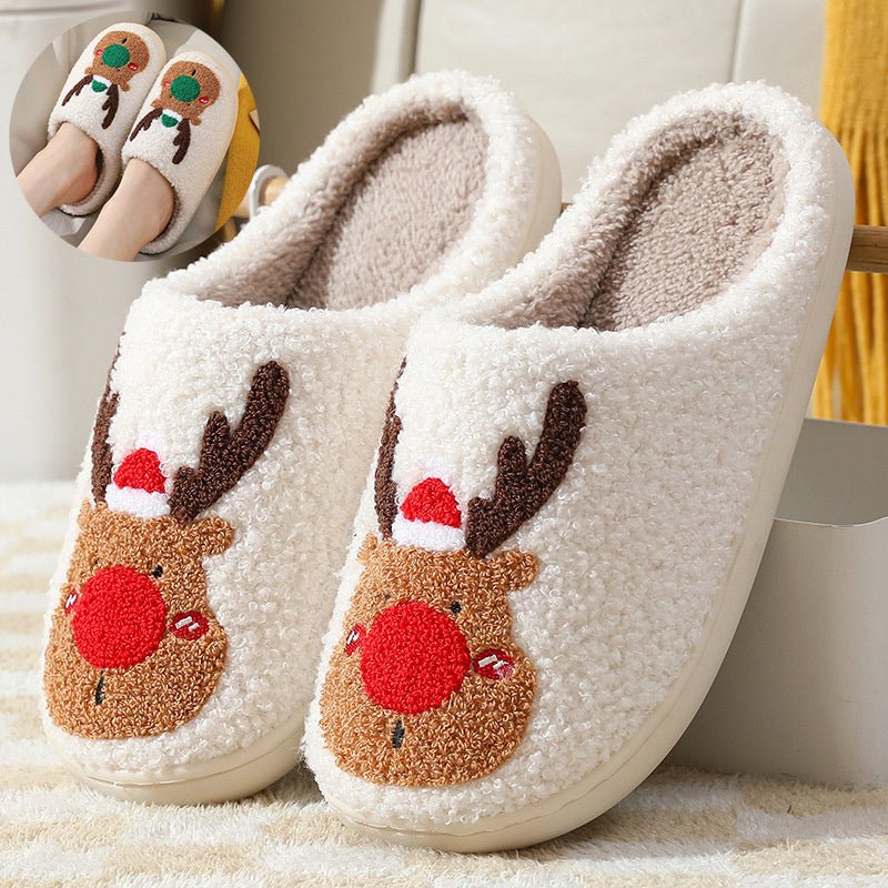 Christmas Shoes Winter Home Slippers Elk Soft Cozy Bedroom Slipper Slip On House Shoes - Trendora