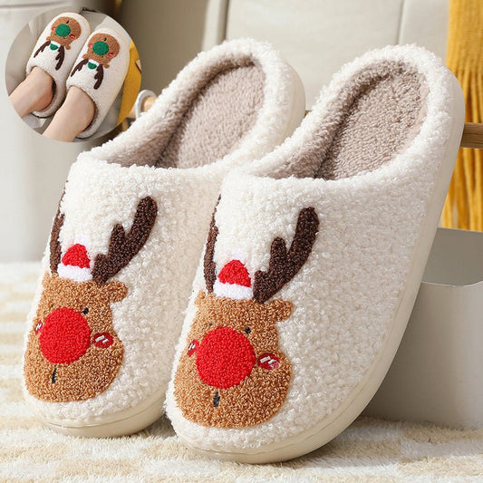 Christmas Shoes Winter Home Slippers Elk Soft Cozy Bedroom Slipper Slip On House Shoes - Trendora