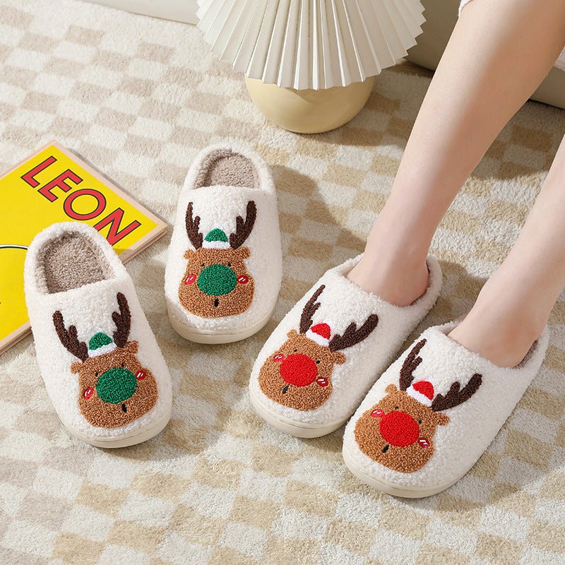 Christmas Shoes Winter Home Slippers Elk Soft Cozy Bedroom Slipper Slip On House Shoes - Trendora