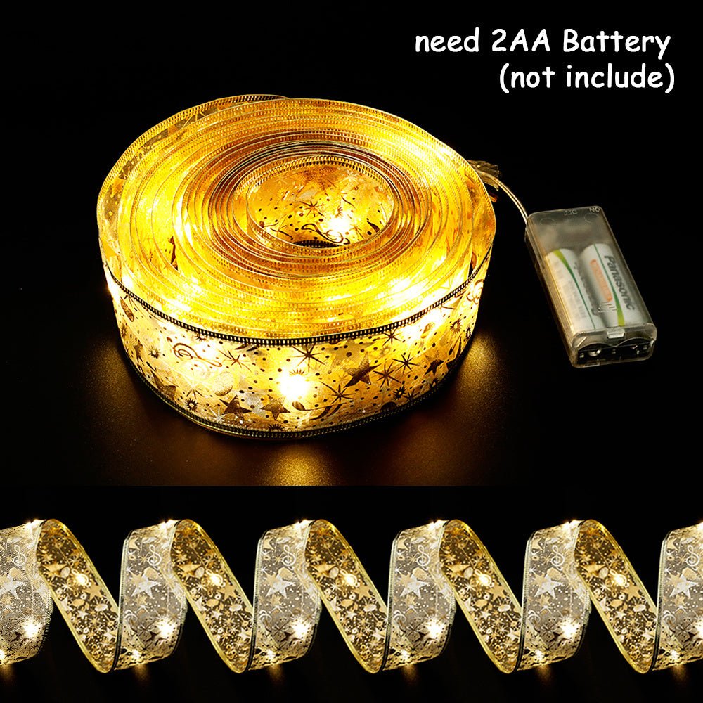 Fairy Lights String Christmas Ribbon Bow Tie - Trendora