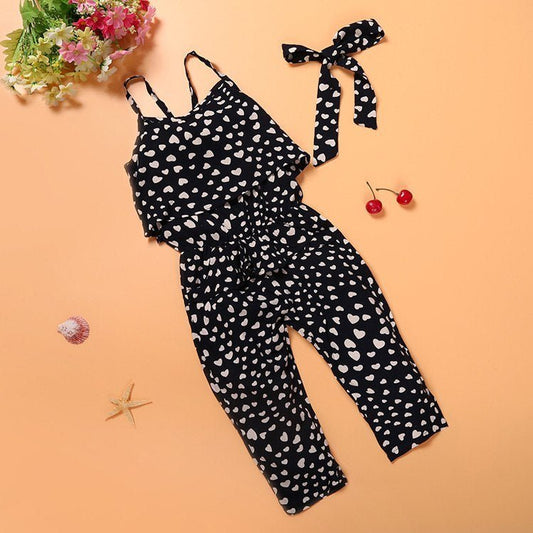 Fashion Summer Kids Girls Clothing Sets Cotton Sleeveless Polka Dot Strap Girls Jumpsuit Clothes Sets Outfits Children Suits - Trendora