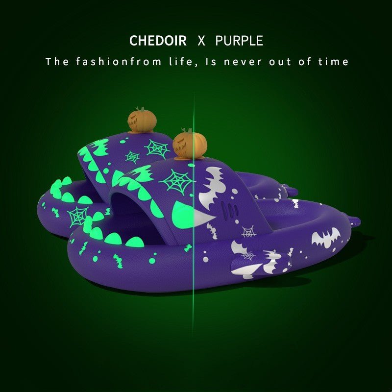 Halloween And Christmas Shoes Ins Luminous Shark Slippers Couple Men Women House Shoes Non - slip Bathroom Slippers Home - Trendora
