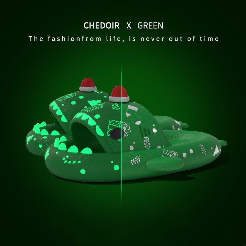 Halloween And Christmas Shoes Ins Luminous Shark Slippers Couple Men Women House Shoes Non - slip Bathroom Slippers Home - Trendora