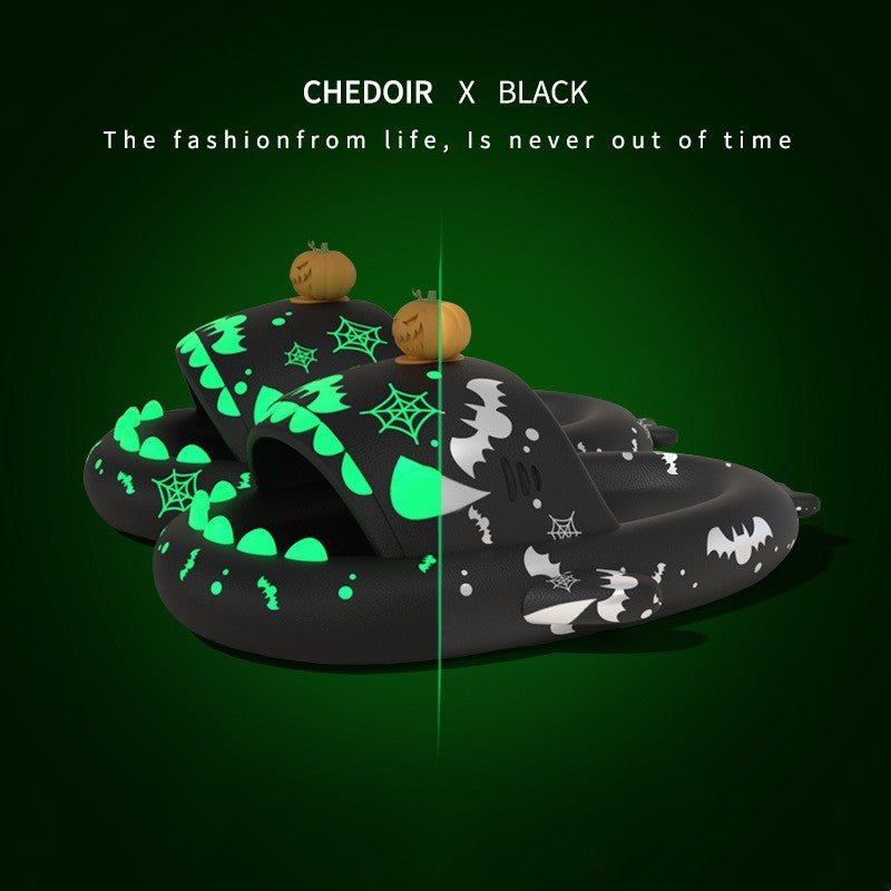 Halloween And Christmas Shoes Ins Luminous Shark Slippers Couple Men Women House Shoes Non - slip Bathroom Slippers Home - Trendora