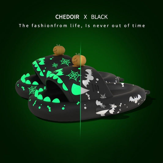 Halloween And Christmas Shoes Ins Luminous Shark Slippers Couple Men Women House Shoes Non - slip Bathroom Slippers Home - Trendora
