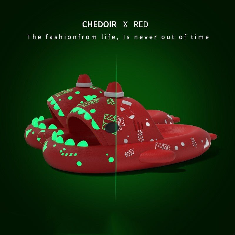 Halloween And Christmas Shoes Ins Luminous Shark Slippers Couple Men Women House Shoes Non - slip Bathroom Slippers Home - Trendora
