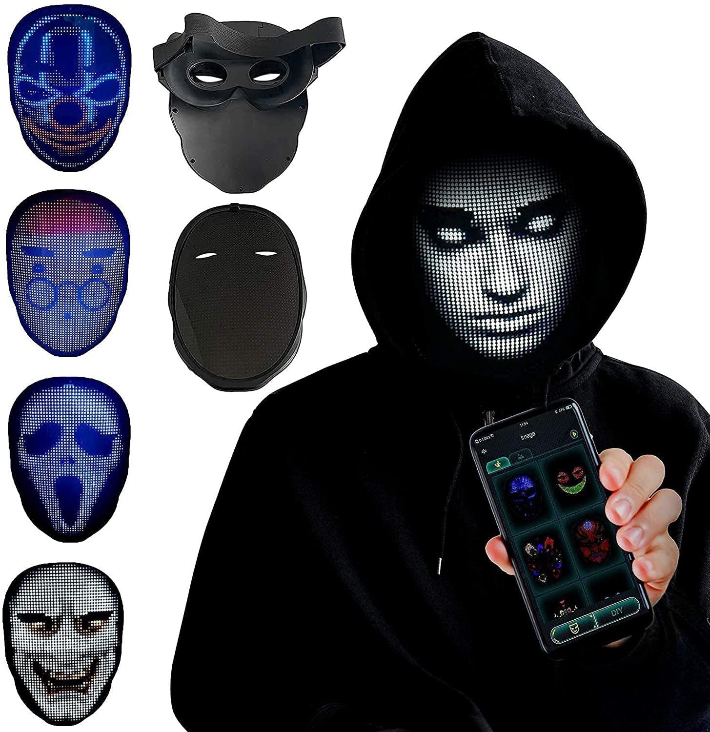 Halloween Face Masks Full Color LED Luminous Mask Face Changing Mask Party Bar Props - Trendora