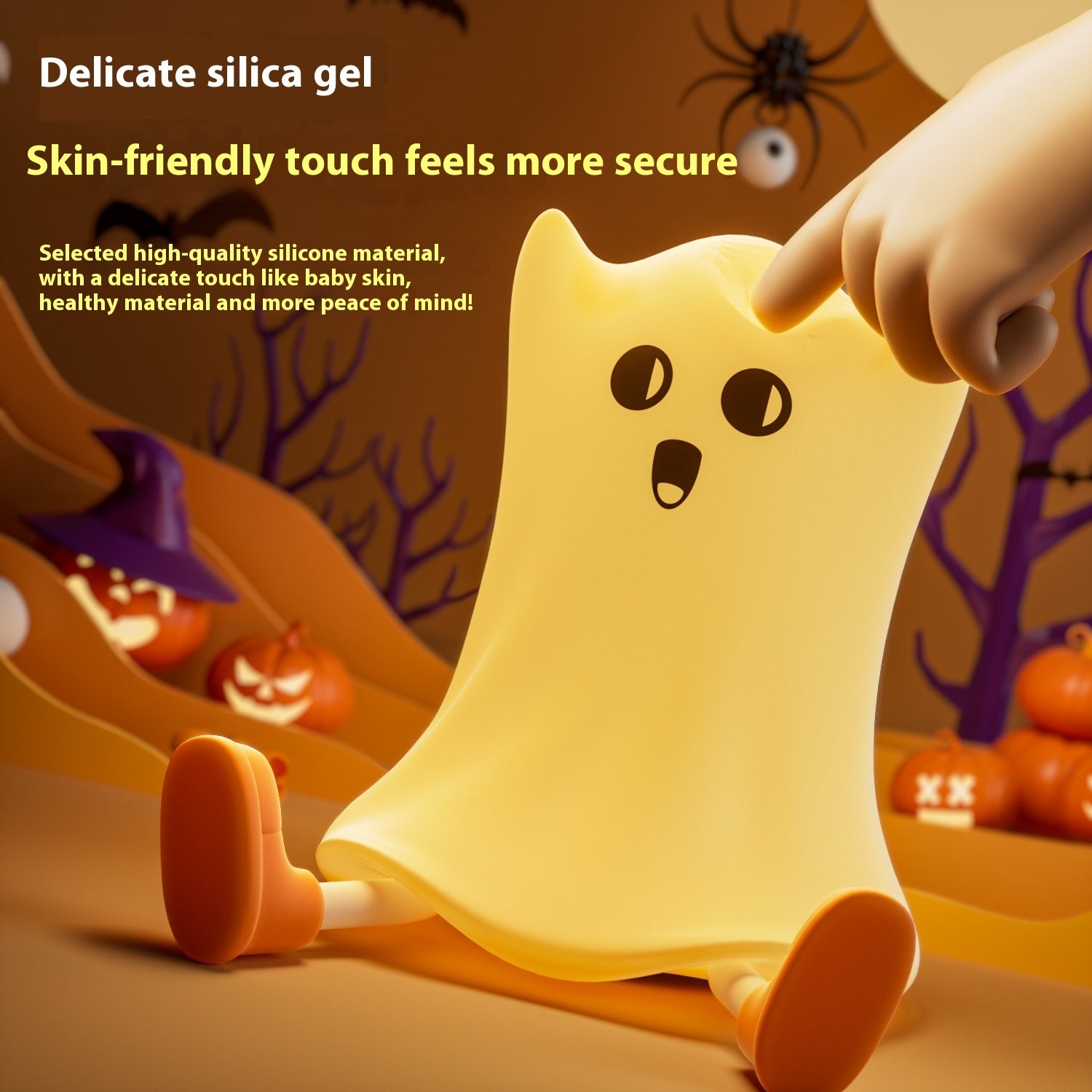 Halloween Silicone Ghost Shaped Bedside Lamp With Touch Control Soft Glow For Water - resistant Decoration - Trendora