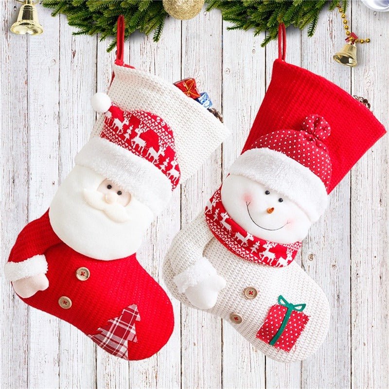 Large Red White Knitted Christmas Stocking Santa Claus Fireplace Decor Socks Xmas Gift Bags Candy Holder Decor For Home - Trendora
