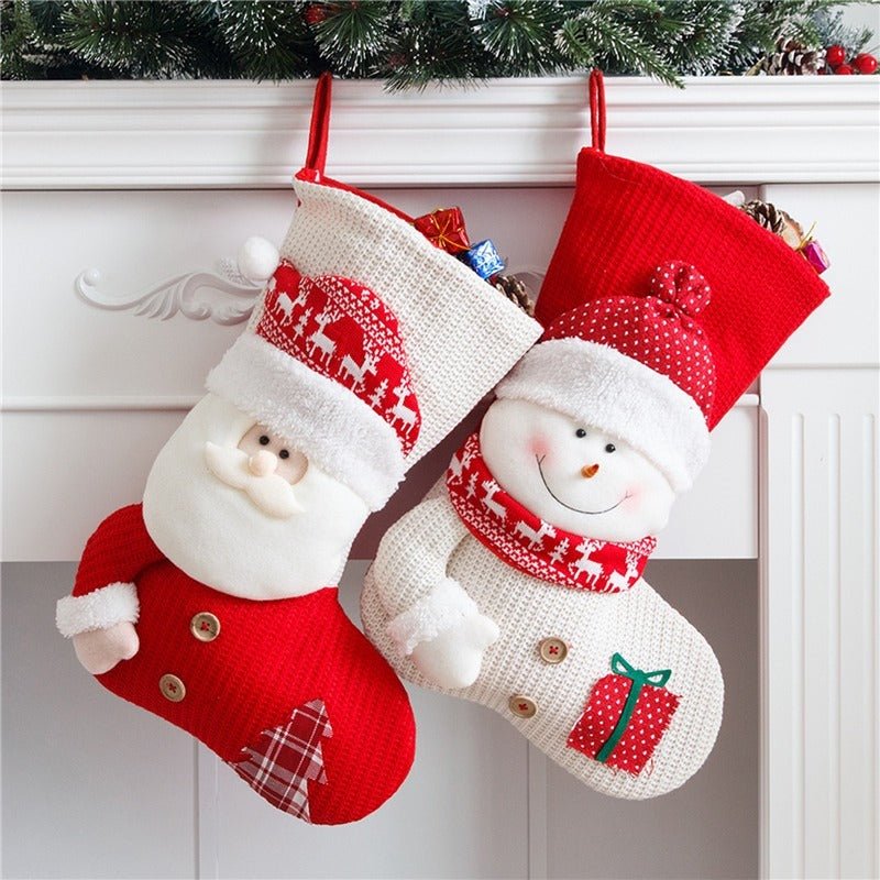 Large Red White Knitted Christmas Stocking Santa Claus Fireplace Decor Socks Xmas Gift Bags Candy Holder Decor For Home - Trendora