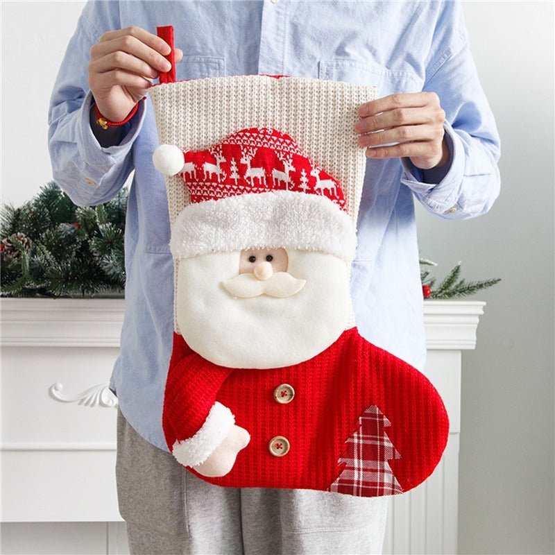 Large Red White Knitted Christmas Stocking Santa Claus Fireplace Decor Socks Xmas Gift Bags Candy Holder Decor For Home - Trendora