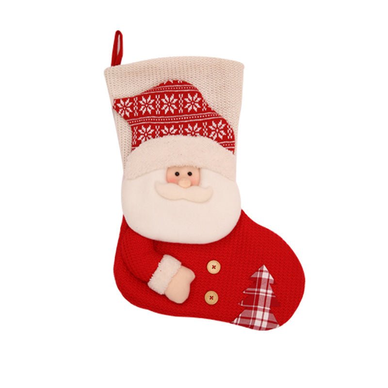 Large Red White Knitted Christmas Stocking Santa Claus Fireplace Decor Socks Xmas Gift Bags Candy Holder Decor For Home - Trendora