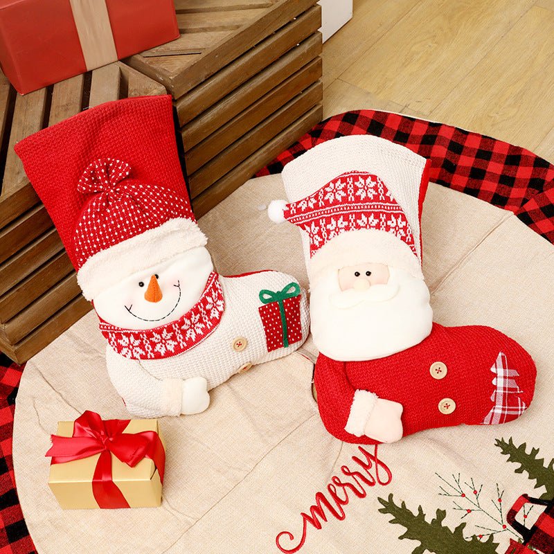 Large Red White Knitted Christmas Stocking Santa Claus Fireplace Decor Socks Xmas Gift Bags Candy Holder Decor For Home - Trendora