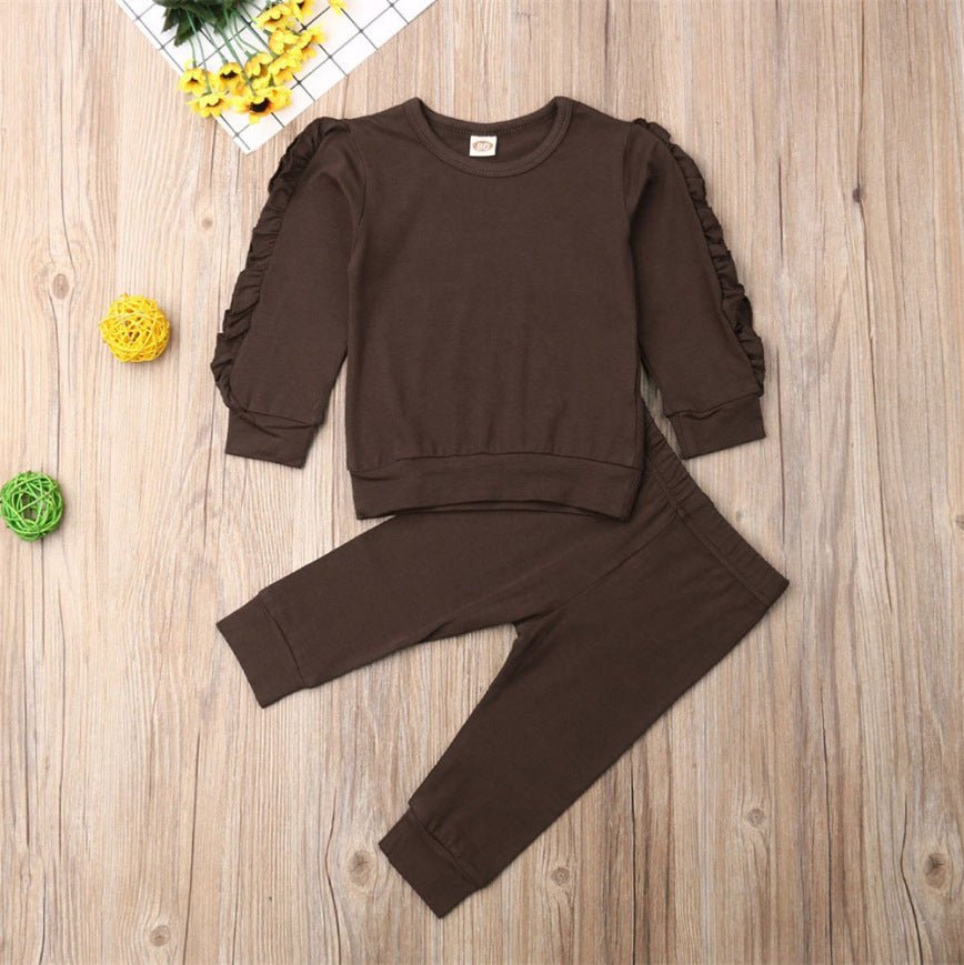 Newborn Baby Boys Girls Ruffles Jumper Solid Long Sleeve Sweatshirt Tops Pants Infant Kids 2Pcs Outfits Clothes Set Fall Clothes - Trendora